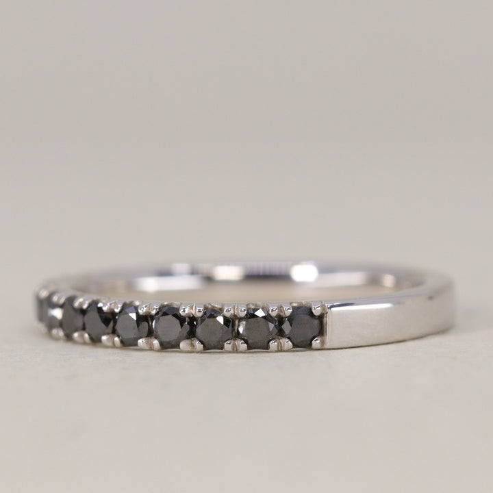 Wednesday - Round Cut Black Diamond Half Eternity Wedding Ring - Made-to-Order