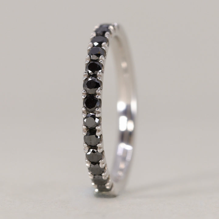 Wednesday - Round Cut Black Diamond Half Eternity Wedding Ring - Made-to-Order