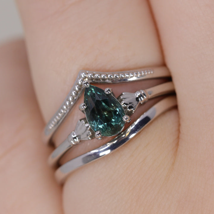 Tilly - Pear Teardrop Cut Teal Sapphire Art Deco Solitaire Engagement Ring - Ready-to-Wear