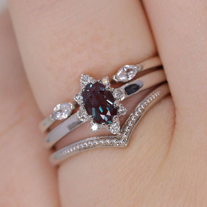 Mabel - Oval Lab Grown Alexandrite Halo Engagement Ring - Ready-to-Wear