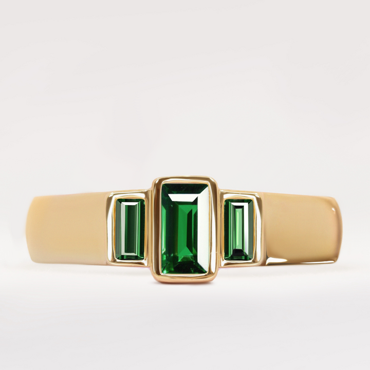 Jesse - Baguette Cut Green Tourmaline Trilogy Ring
