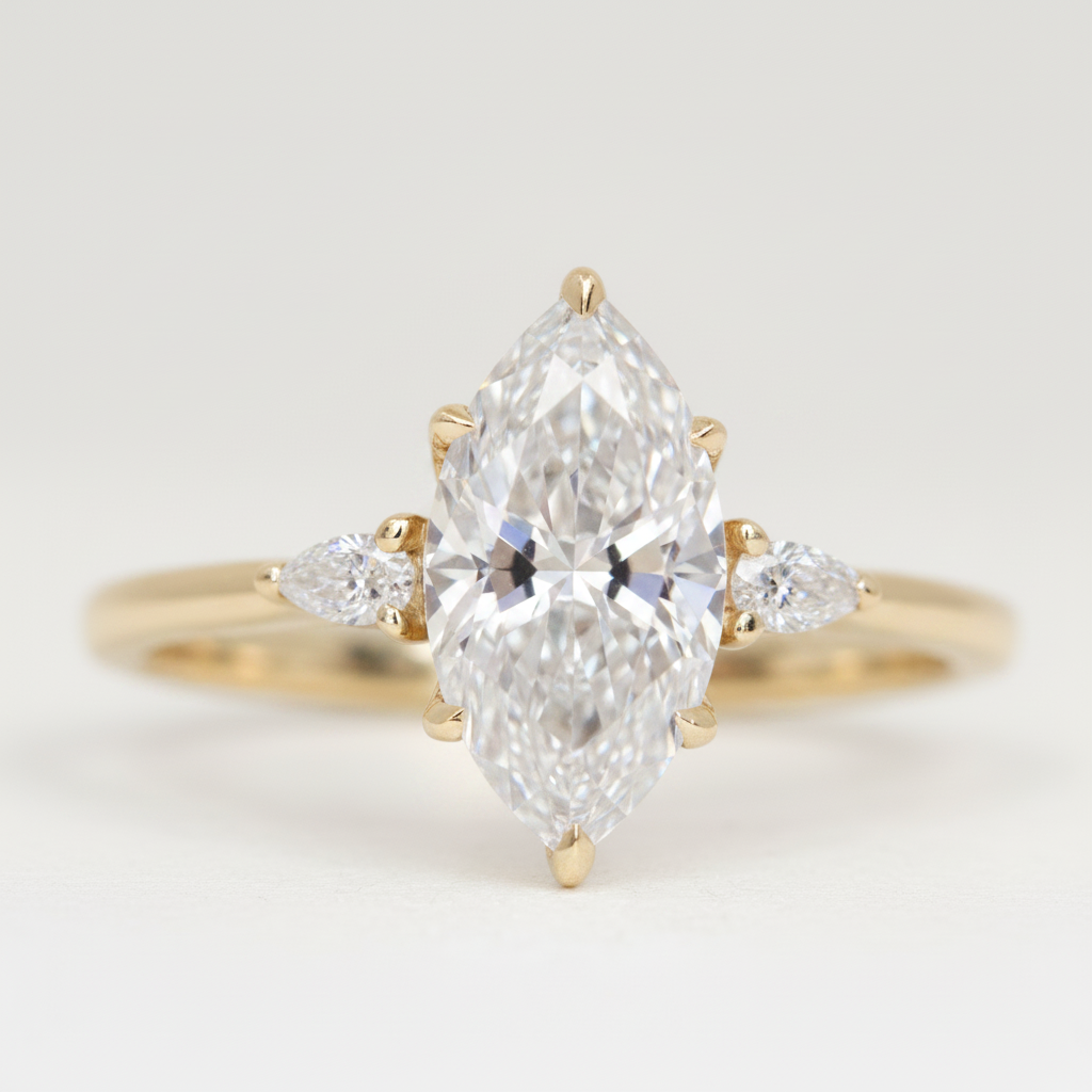 Elspeth - Marquise Cut Lab Grown Diamond Trilogy Made-to-Order Engagement Ring Engagement Rings - Made-to-Order