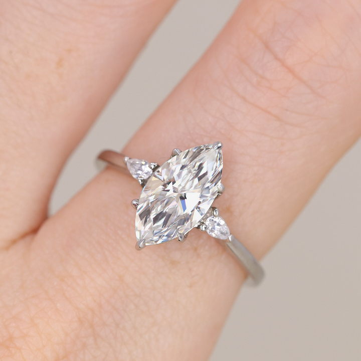 Elspeth - Marquise Cut Lab Grown Diamond Trilogy Engagement Ring Engagement Rings - Made-to-Order