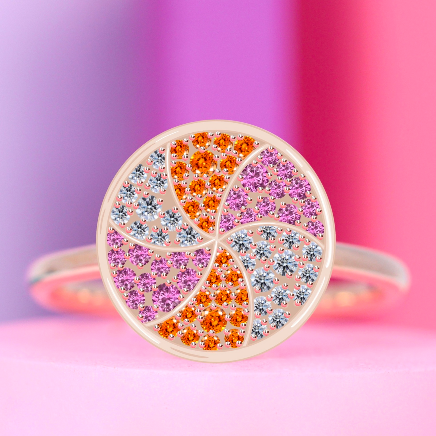 The Summer Soirée Ring - Pink and Orange Sapphire and White Diamond Engagement Ring - Custom Made-to-Order Design