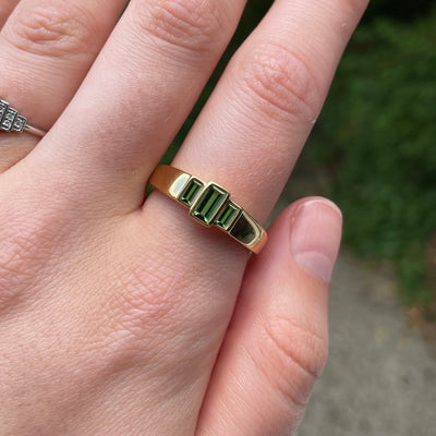 Jesse - The Euphoria Collection - Baguette Cut Green Tourmaline Trilogy Ring - Made-to-Order