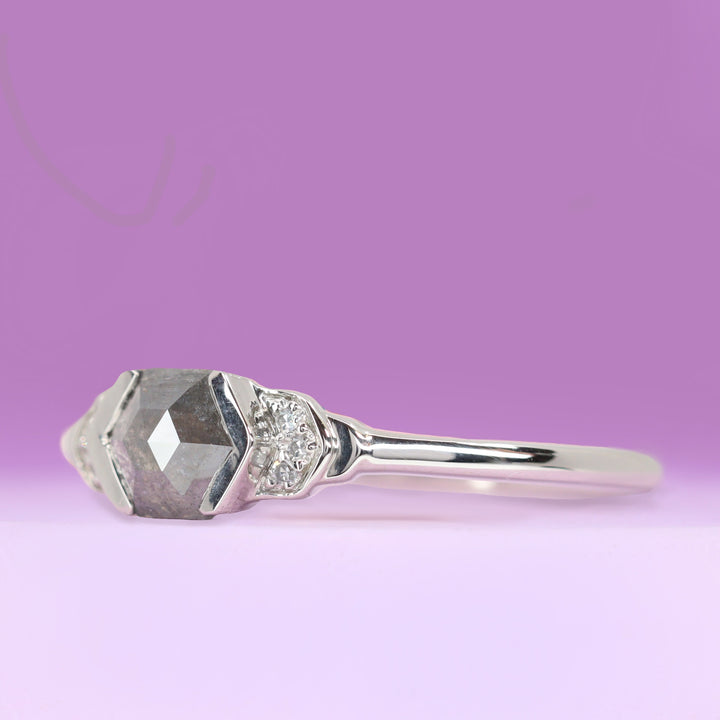 Frida - Elongated Hexagon Salt & Pepper Diamond Engagement Ring