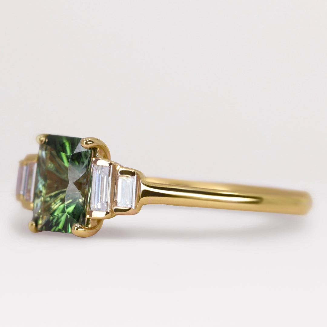 Erin - Optix Octagon Cut Green Tourmaline and Baguette Diamond Art Deco Engagement Ring