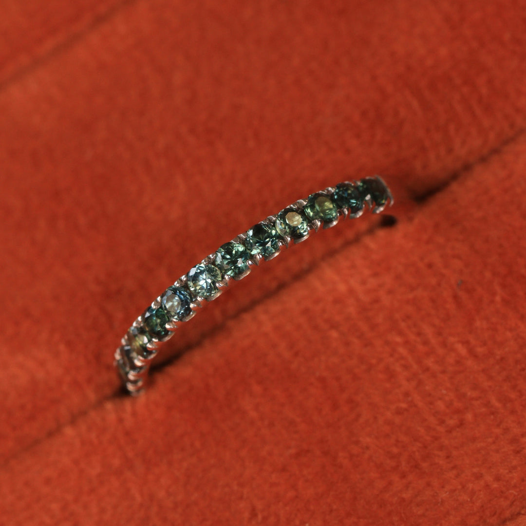 Wednesday - Round Brilliant Cut Teal Sapphire Half Eternity Wedding Ring - Made-to-Order