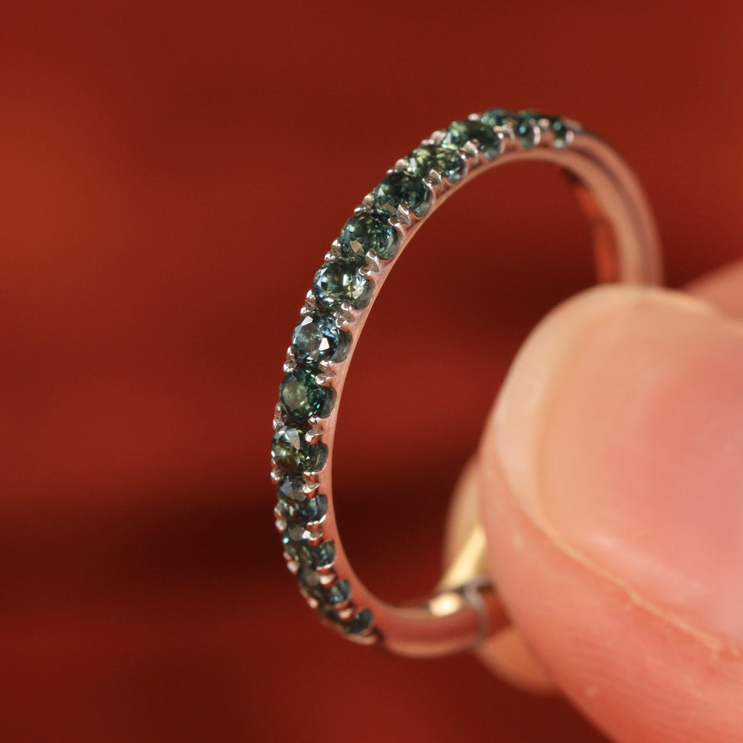 Wednesday - Round Brilliant Cut Teal Sapphire Half Eternity Wedding Ring - Made-to-Order