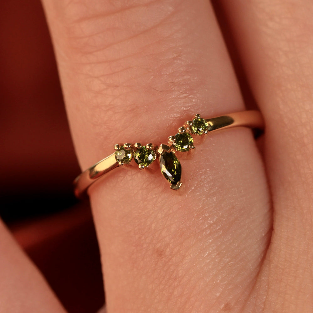 Winnie - Marquise Petite Tiara Style Green Sapphire Ring - Made-To-Order Wedding Rings - Made-to-Order