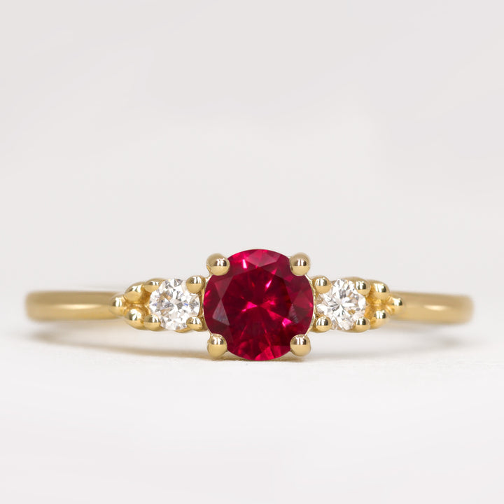 Natalia - Round Brilliant Cut Ruby and Diamond Trilogy Engagement Ring