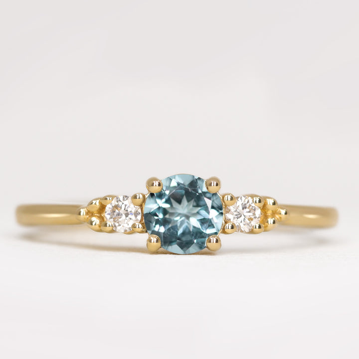 Natalia - Round Cut Aquamarine and Diamond Trilogy Engagement Ring