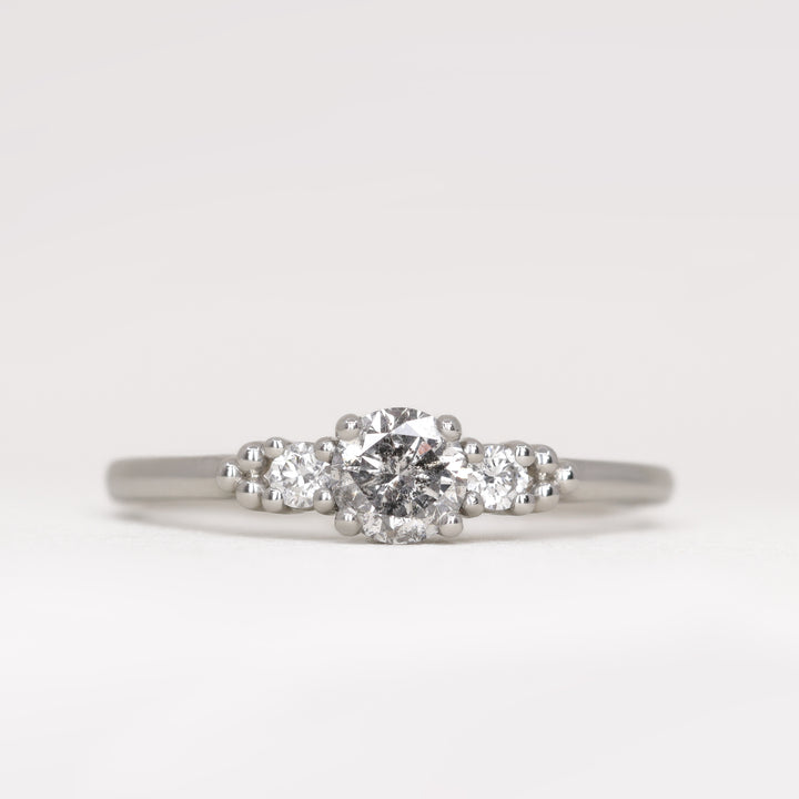 Natalia - Round Brilliant Cut Salt & Pepper Diamond Trilogy Engagement Ring - Ready-to-Wear