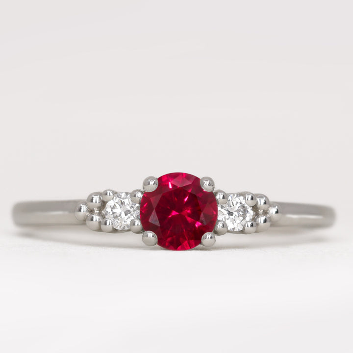 Natalia - Round Brilliant Cut Ruby and Diamond Trilogy Engagement Ring