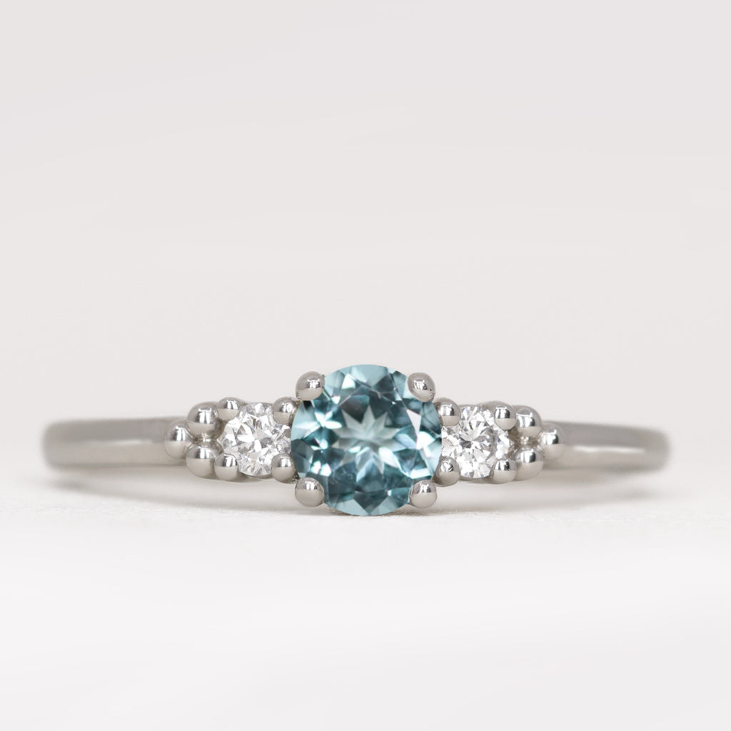 Natalia - Round Cut Aquamarine and Diamond Trilogy Engagement Ring