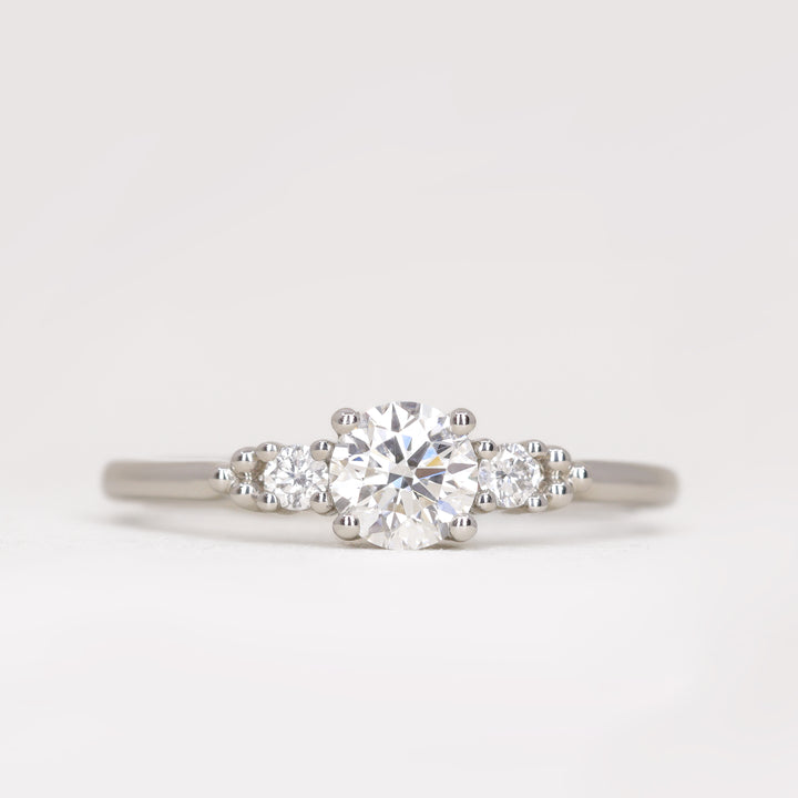 Natalia - Round Brilliant Cut Lab Grown Diamond Trilogy Engagement Ring - Ready-to-Wear