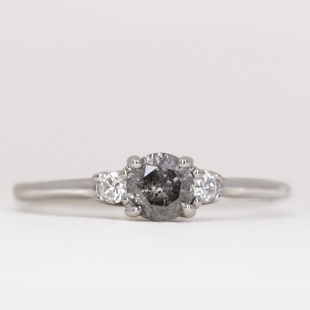 Millie - Round Brilliant Cut Salt & Pepper and Diamond Trilogy Made-to-Order Engagement Ring Engagement Rings - Made-to-Order