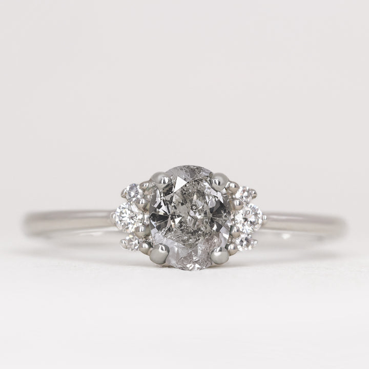 Persie - Oval Salt and Pepper Diamond Cluster Engagement Ring