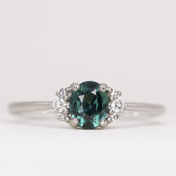 Persie - Oval Teal Sapphire and Diamond Cluster Engagement Ring