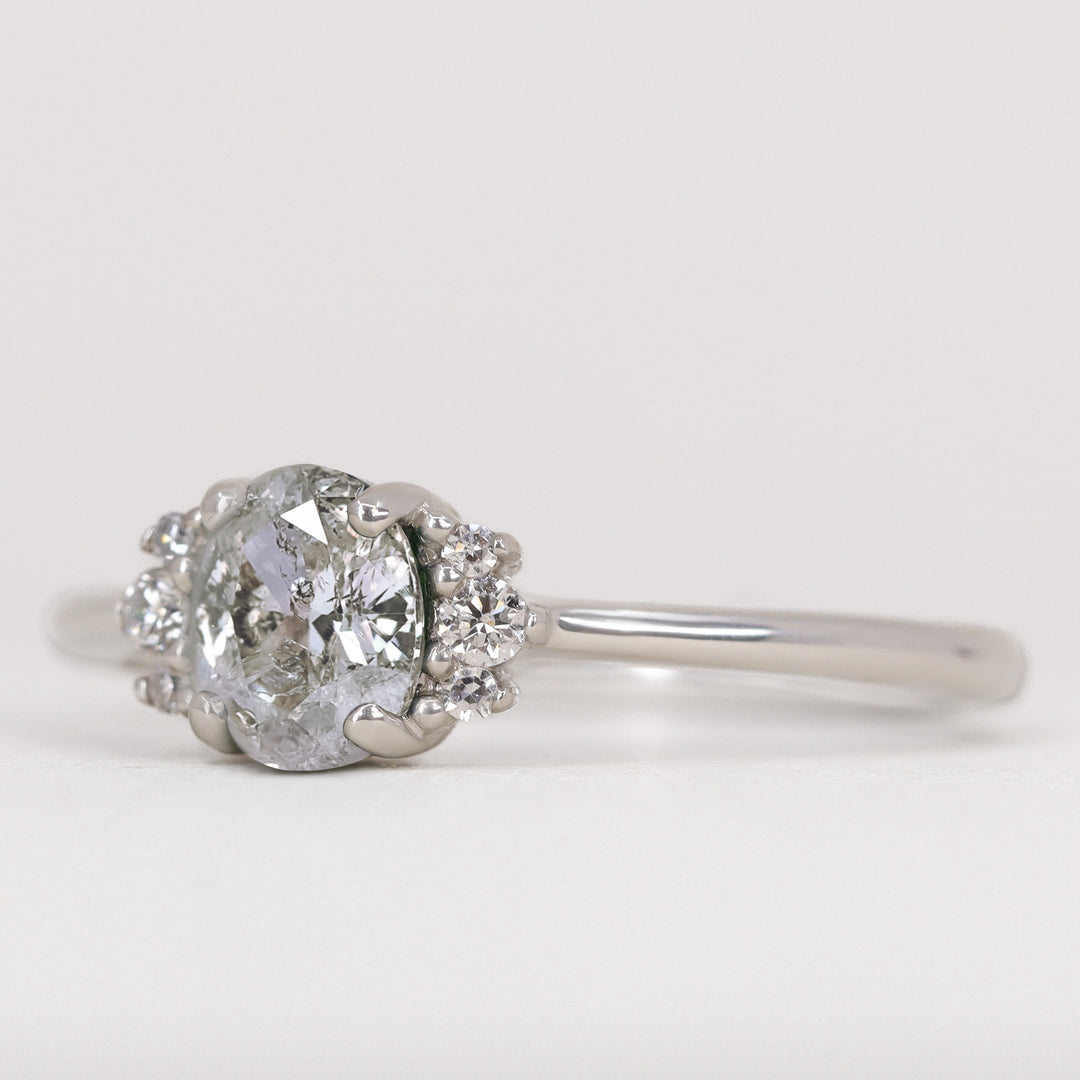 Persie - Oval Salt and Pepper Diamond Cluster Engagement Ring