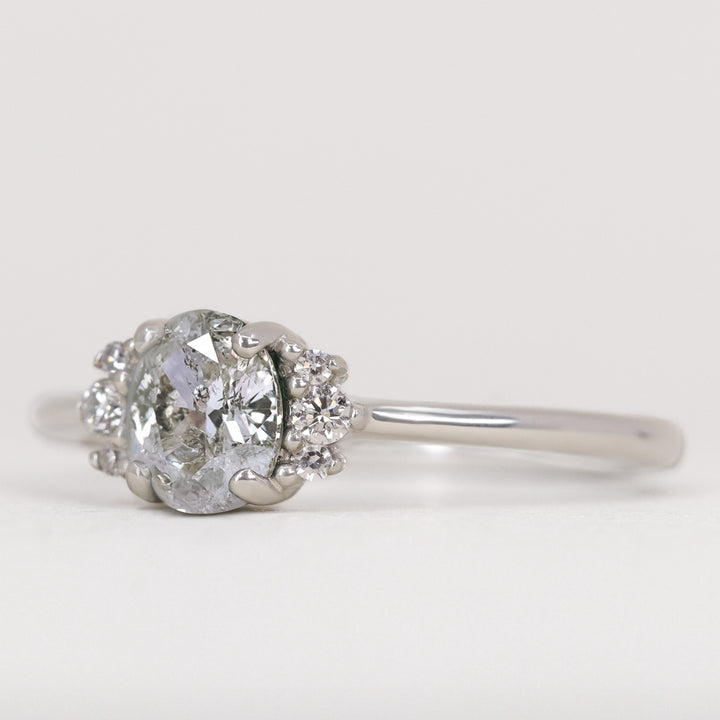 Persie - Oval Salt and Pepper Diamond Cluster Engagement Ring