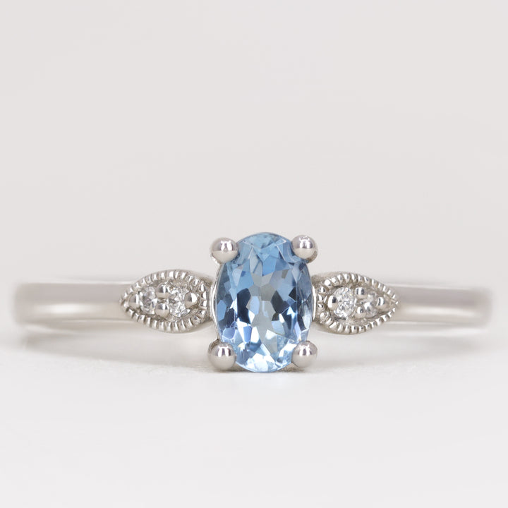 Rosa - Oval Aquamarine Art Deco Trilogy Engagement Ring