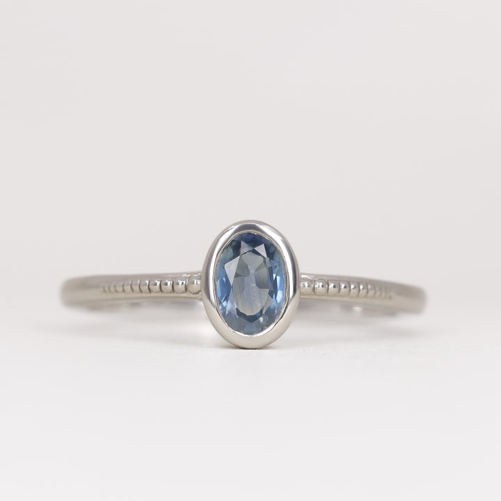 Nina - Oval Blue Sapphire Art Deco Bezel Set Solitaire Engagement Ring