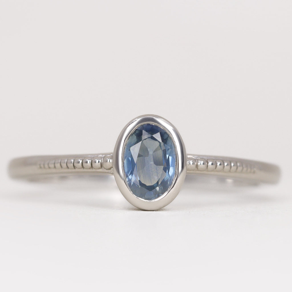 Nina - Oval Blue Sapphire Art Deco Bezel Set Solitaire Engagement Ring Engagement Rings - Made-to-Order