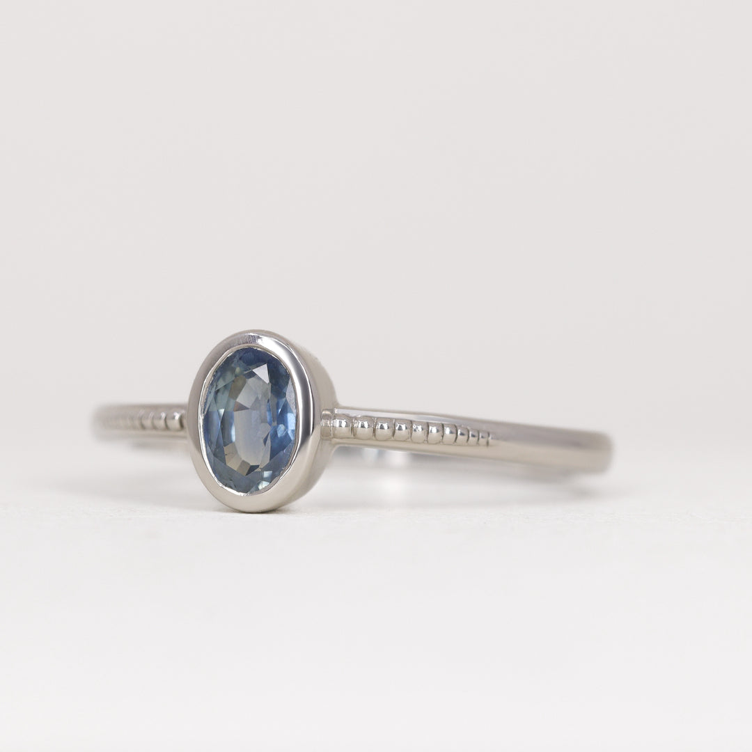 Nina - Oval Blue Sapphire Art Deco Bezel Set Solitaire Engagement Ring