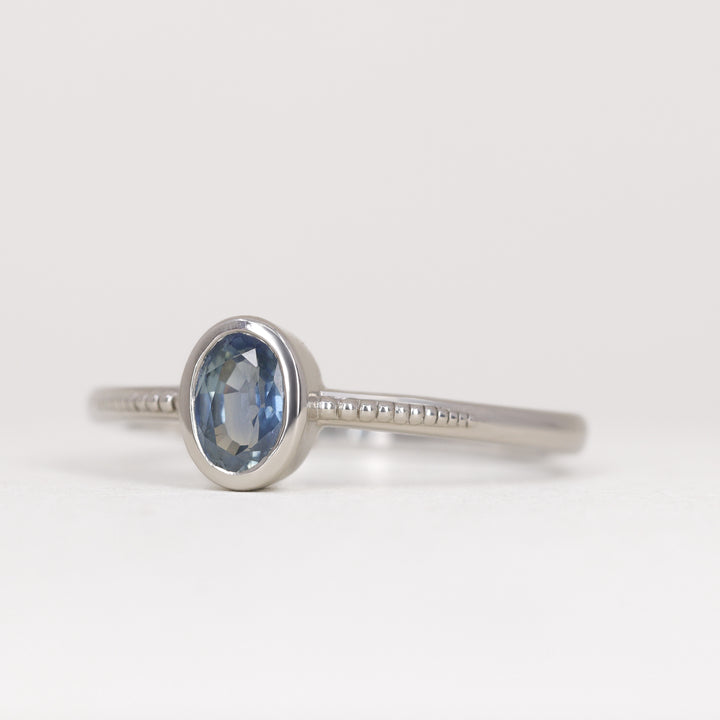 Nina - Oval Blue Sapphire Art Deco Bezel Set Solitaire Engagement Ring - Ready-to-Wear