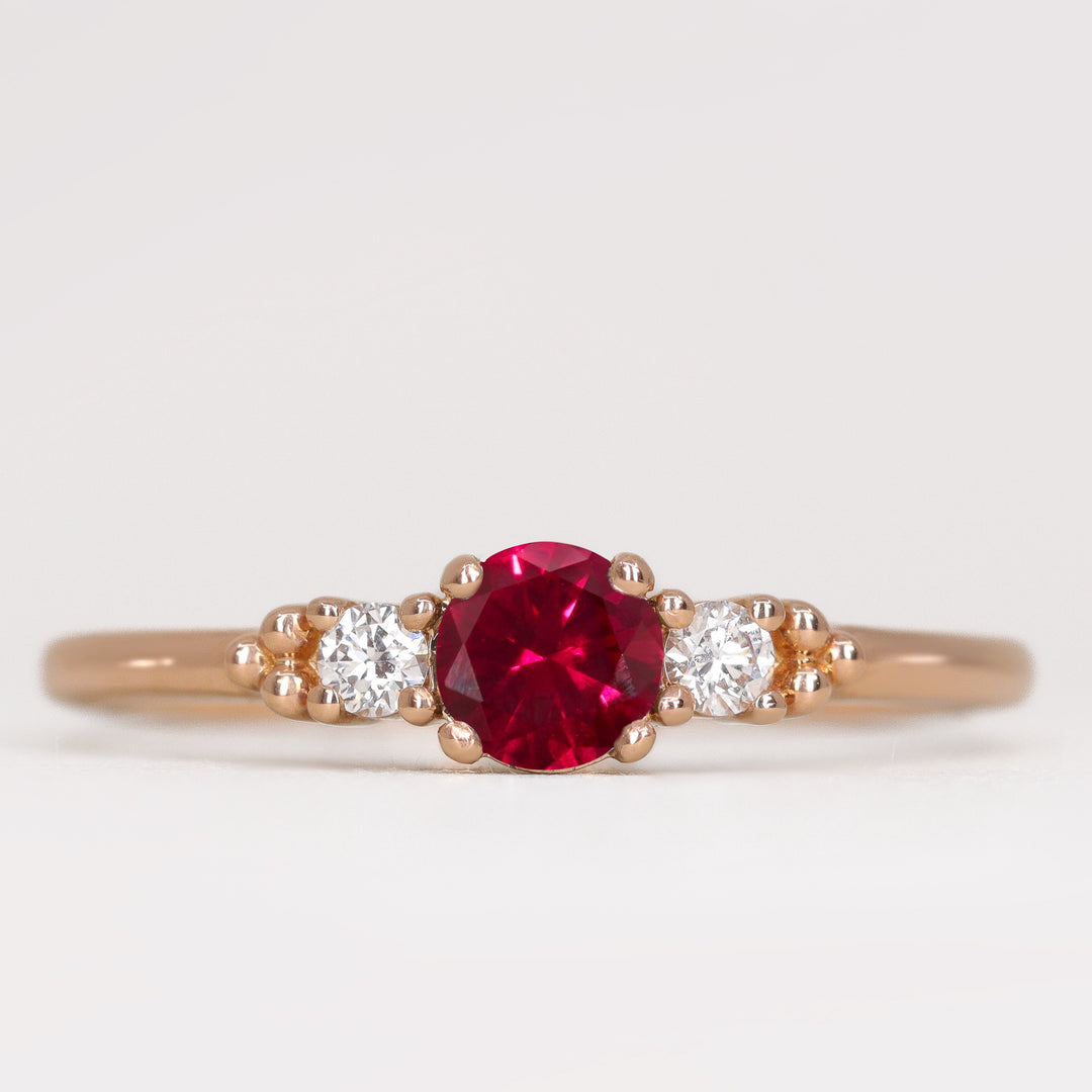 Natalia - Round Brilliant Cut Ruby and Diamond Trilogy Engagement Ring