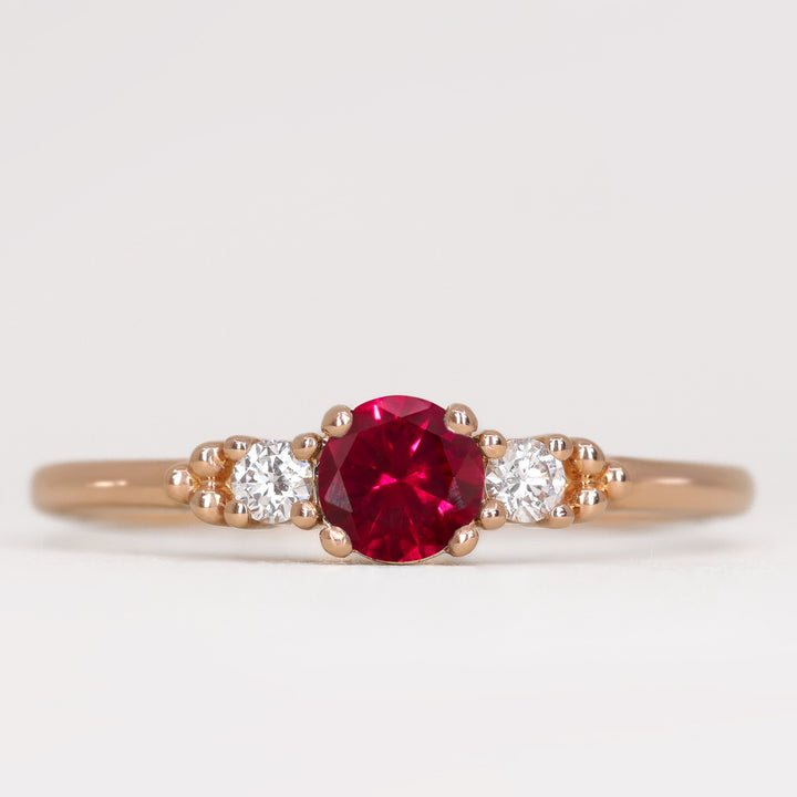 Natalia - Round Brilliant Cut Ruby and Diamond Trilogy Engagement Ring