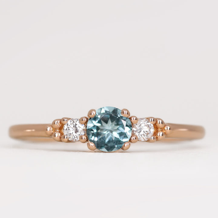 Natalia - Round Cut Aquamarine and Diamond Trilogy Engagement Ring