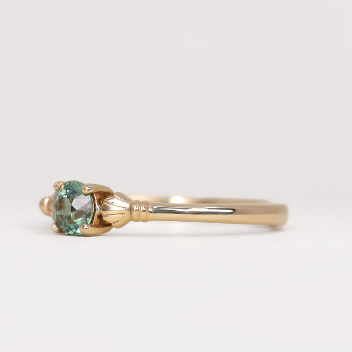 Tilly - Round Blue Teal Sapphire Art Deco Fan Detail Solitaire Engagement Ring - Ready-to-Wear