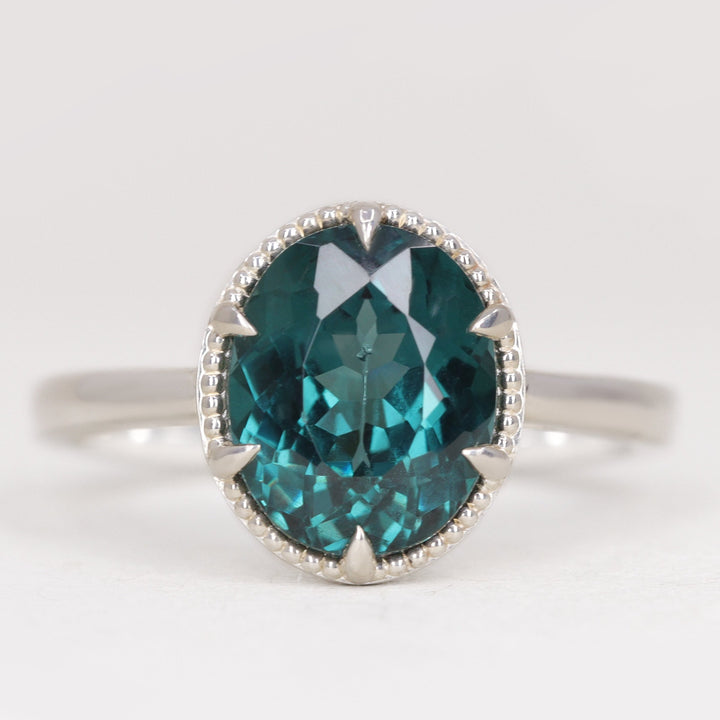 Georgia - Oval Cut Teal Tourmaline Solitaire Engagement Ring