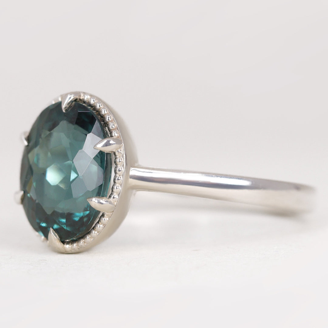 Georgia - Oval Cut Teal Tourmaline Solitaire Engagement Ring