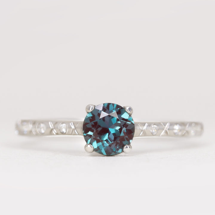 Penelope - Round Cut Lab Grown Alexandrite Art Deco Solitaire Engagement Ring