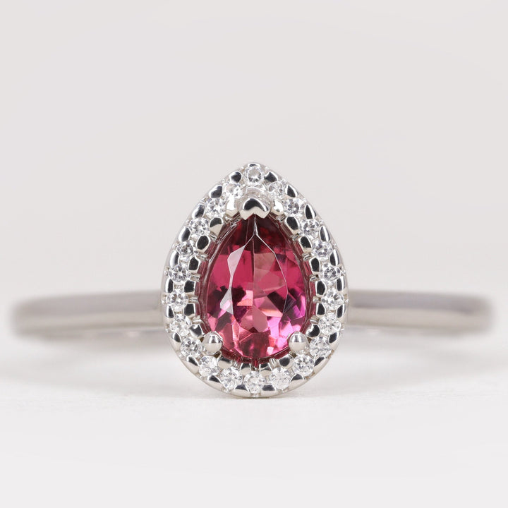 Winter - Petite Pear Pink Tourmaline and Diamond Halo Engagement Ring