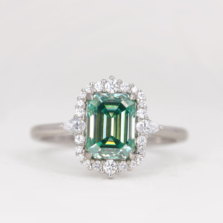 Cordelia - Emerald Cut Gemstone Graduated Halo Engagement Ring