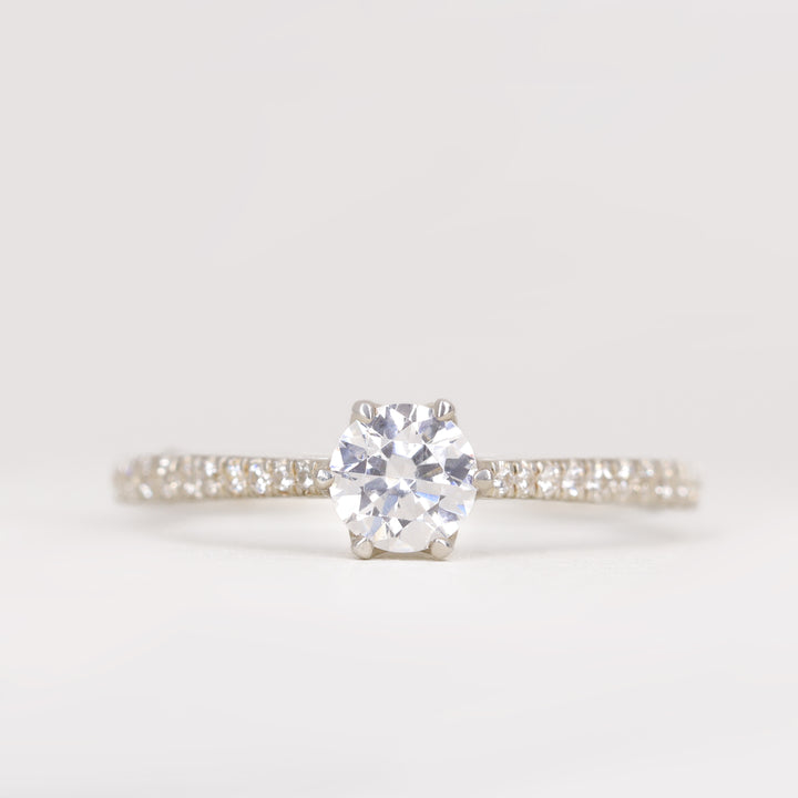 Raine - Round Lab Grown Diamond Pavé Shoulders Solitaire Engagement Ring - Ready-to-Wear