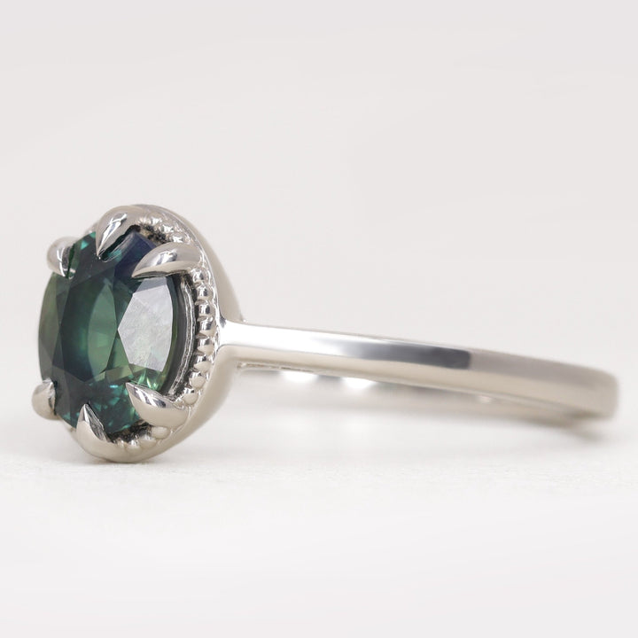 Georgia - Oval Cut Teal Sapphire Solitaire Engagement Ring - Ready-to-Wear