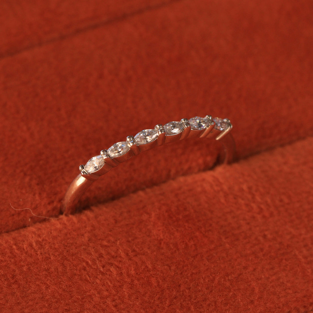 Faye Petite - Marquise Diamond Set Half Eternity Wedding Ring - Made-to-Order