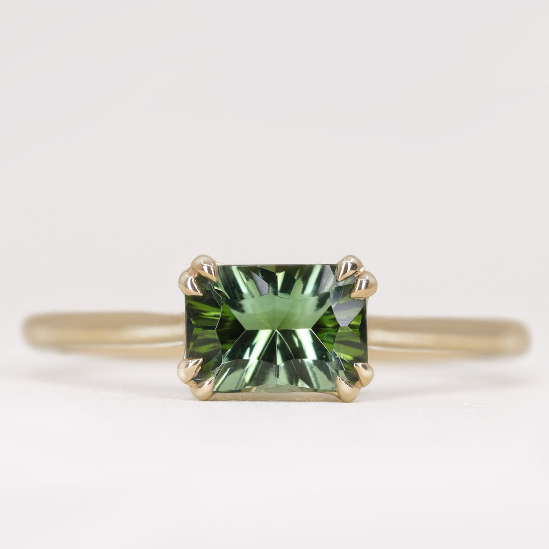 Reese - Optix Cut Green Tourmaline East-West Solitaire Engagement Ring - Ready-to-Wear