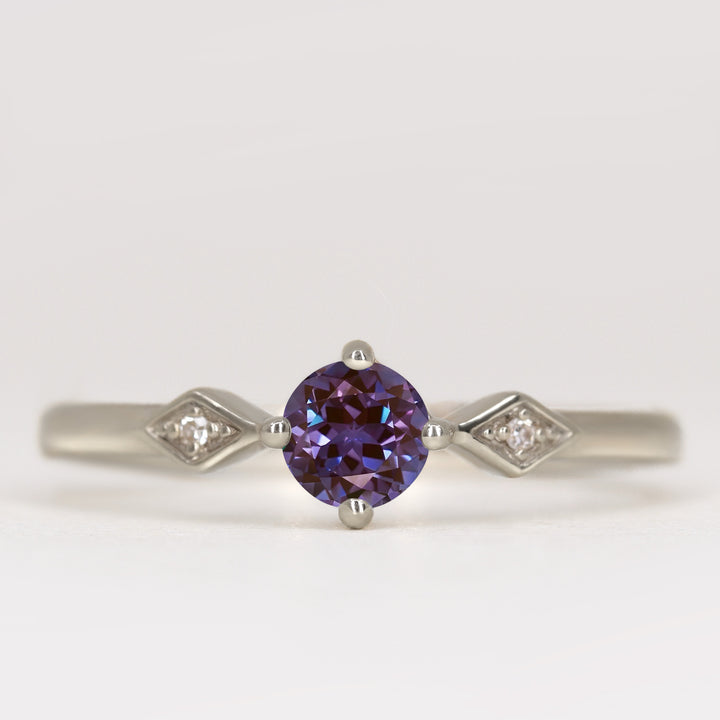 Hollie - Round Cut Lab Grown Alexandrite Art Deco Trilogy Engagement Ring