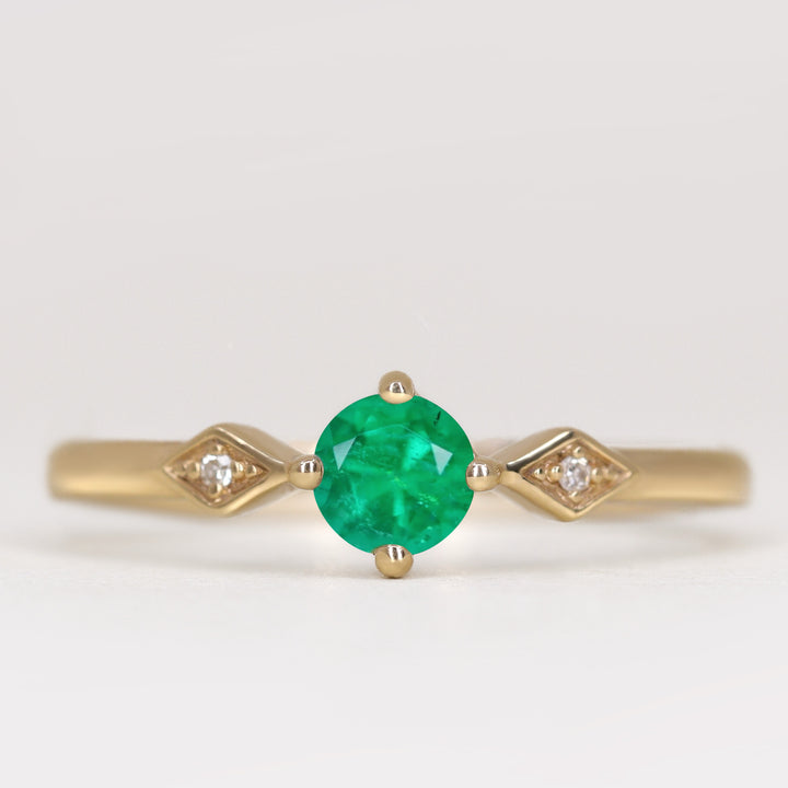 Hollie - Round Cut Emerald Art Deco Trilogy Engagement Ring