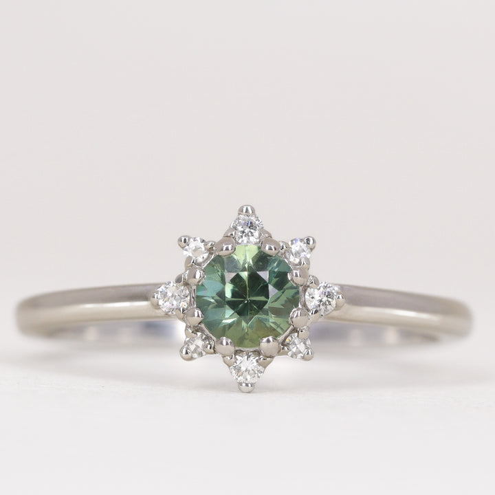 Mabel - Round Teal Sapphire Halo Engagement Ring - Ready-to-Wear