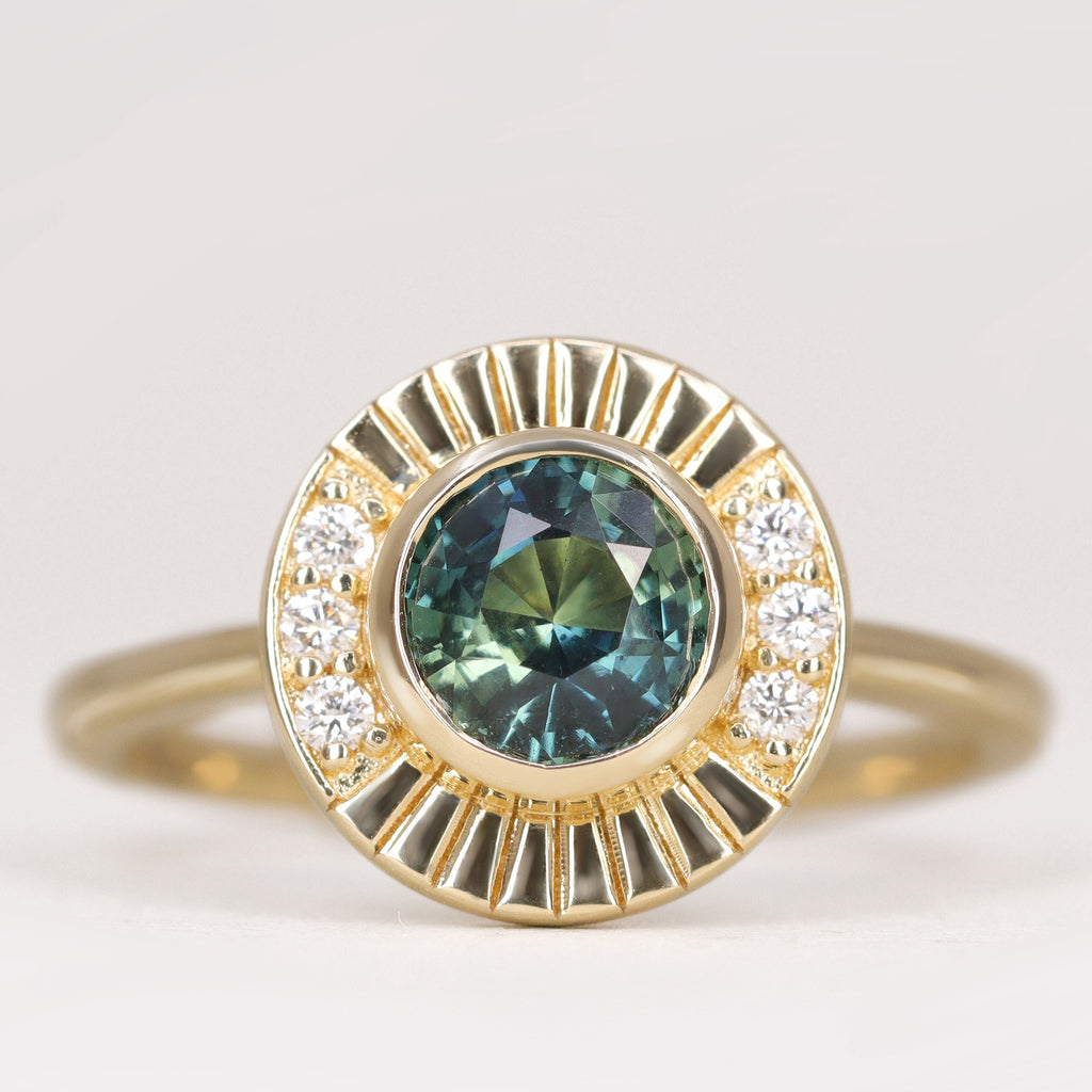 Addison - Teal Sapphire Art Deco Halo Engagement Ring