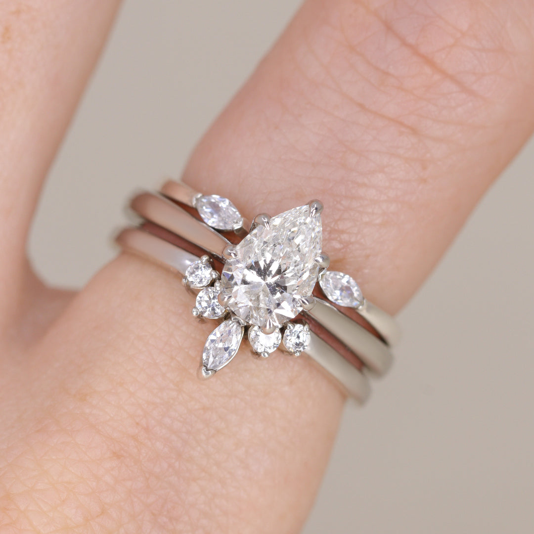 Raine - Pear Lab Grown Diamond Solitaire Engagement Ring with Lotus Flower Setting - Ready-to-Wear