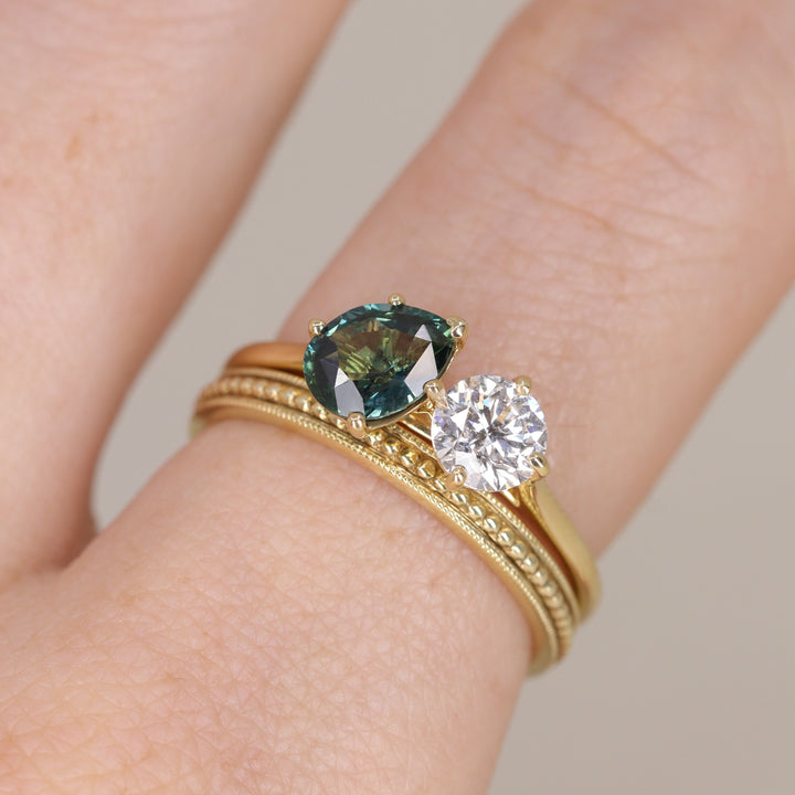 Juno - Pear Teal Sapphire and Round Lab Grown Diamond Toi et Moi Engagement Ring - Ready-to-Wear