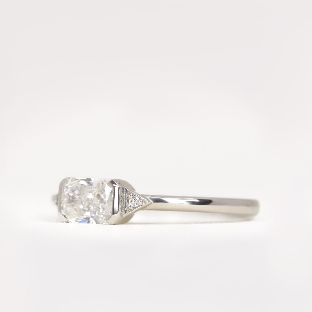 Hattie - Radiant Cut Solar Lab Grown Diamond Art Deco Trilogy Engagement Ring - Ready-to-Wear